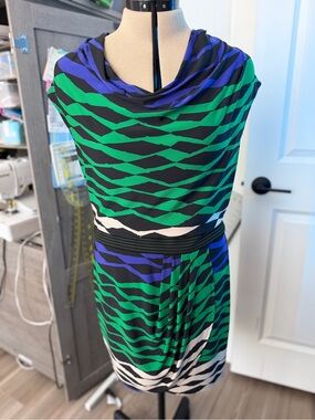 BCBG Green and Black Striped Sleeveless Dress Size S